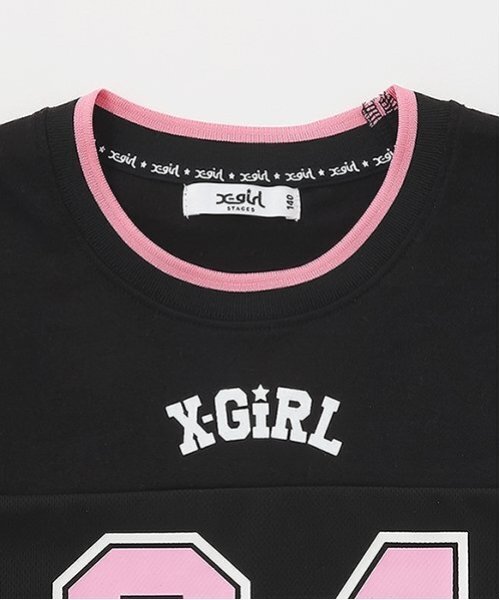 X-girl Stages tシャツ ナンバリングメッシュ切替ショート半袖T