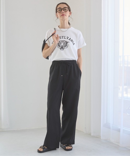 パンツ ange123 ANGIE パンツ リネンタッチ ベイカーイージーパンツ レディース
