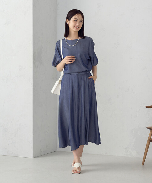【セットアップ対応】デニムライクシャンブレー Ｔブラウス COMME CA ISM ブラウス シャツ 「セットアップ対応」デニム