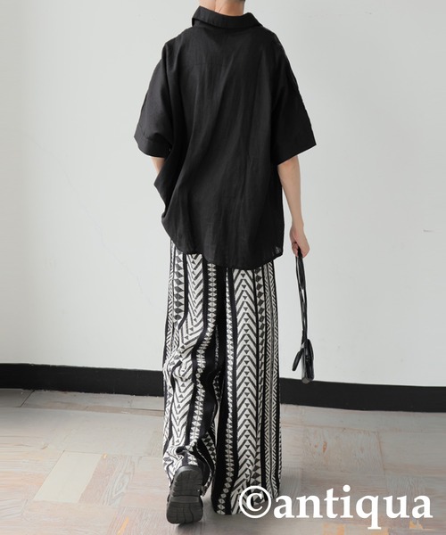 antiqua（アンティカ） ブラウス シャツ 半袖 インド綿 刺繍シャツ