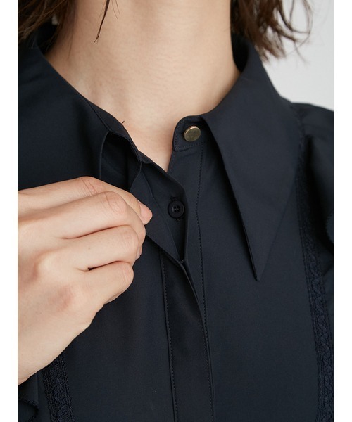 新品未使用　セルフォード　ネイビー シャツワンピース 半袖 セルフォード エンブロイダリーボリュームシャツワンピース 半袖 フレア