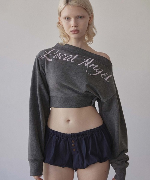トップス SCULPTOR SCULPTOR tシャツ Off-Shoulder Cropped Sweatshirt レディース