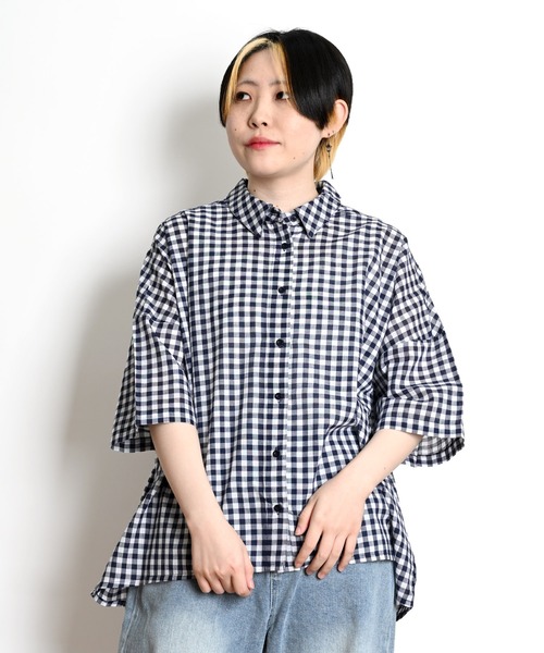 marai（マーライ） ブラウス シャツ 半袖 コットン チェック柄 半袖