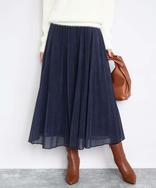 MK ミッシェルクラン（MK MICHEL  ）/デニム調シアープリーツスカート/洗える MK MICHEL KLEIN（エムケー ミッシェルクラン） スカート デニム調