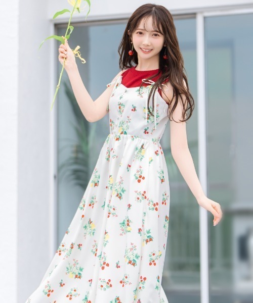 フルーツプリントキャミワンピース　ホワイト　0 WILLSELECTION ワンピース フルーツプリントキャミワンピース