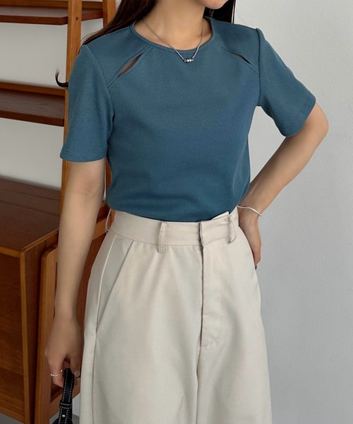 「callautia」 半袖カットソー LARGE ブルー レディース