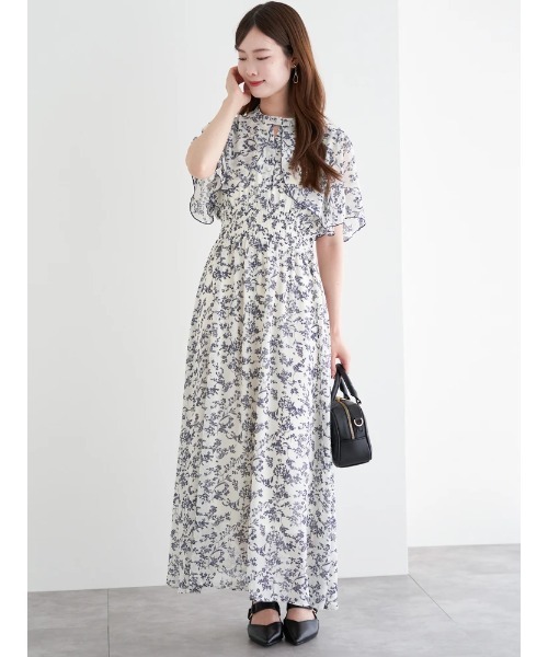 LUDIC PARK（ルディックパーク） ワンピース 半袖 花柄シフォンケープ