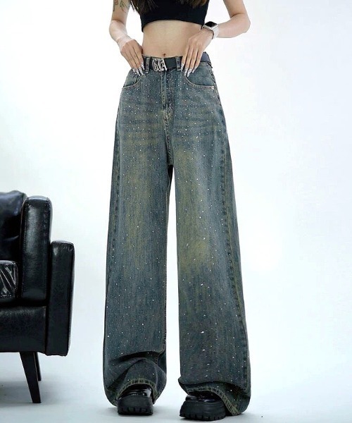 [SHEENA] обработка Denim брюки L черный женский 