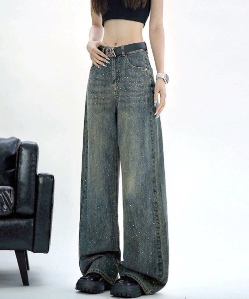 [SHEENA] обработка Denim брюки L черный женский 