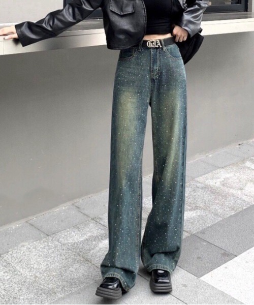 [SHEENA] обработка Denim брюки L черный женский 