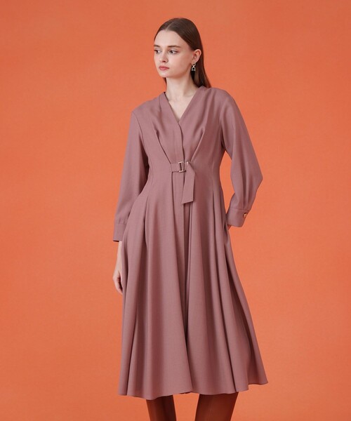 美品 ANAYI ウールフレアワンピース ピンクベージュ サイズ36*BD585 ANAYI ワンピース ウールジョーゼットフロントタック : ZOZOTOWN