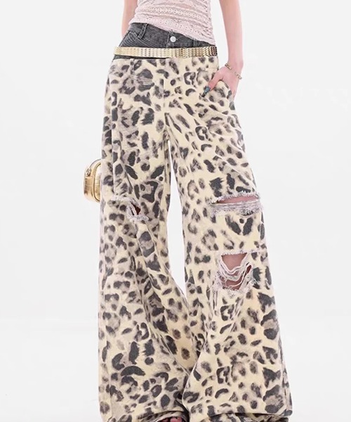 Sibra（シブラ） ジーンズ デニム デニムパンツ レオパード柄ワイド 