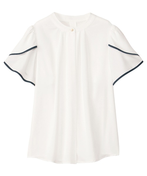 「alotta」 半袖ブラウス L ホワイト×ネイビー レディース_画像3