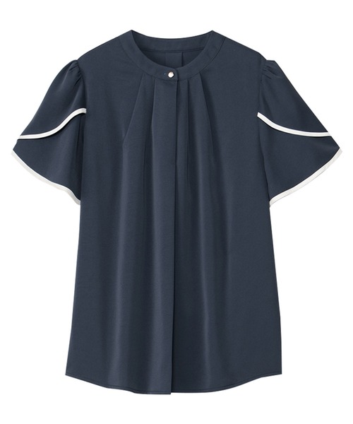 「alotta」 半袖ブラウス L ホワイト×ネイビー レディース_画像5