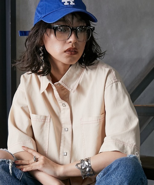 「GEVS.」 半袖シャツ 3L ベージュ レディース_画像2