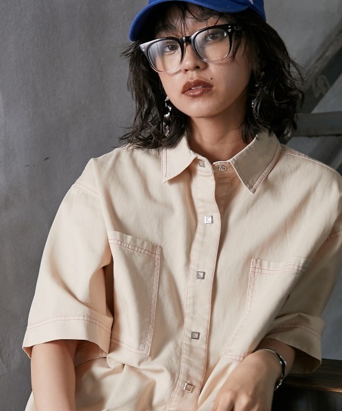 「GEVS.」 半袖シャツ 3L ベージュ レディース_画像3