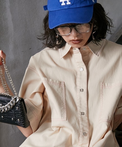 「GEVS.」 半袖シャツ 3L ベージュ レディース_画像4