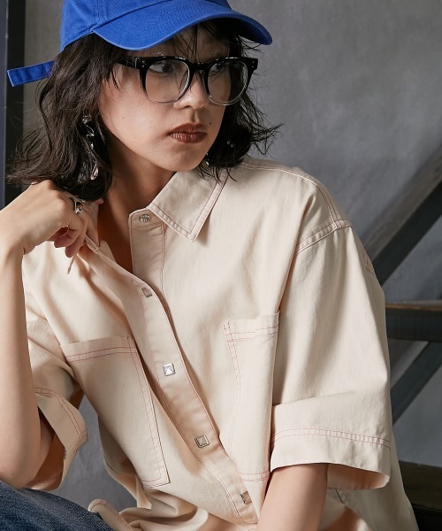 「GEVS.」 半袖シャツ 3L ベージュ レディース_画像5