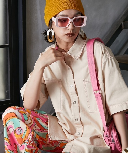 「GEVS.」 半袖シャツ 3L ベージュ レディース_画像8