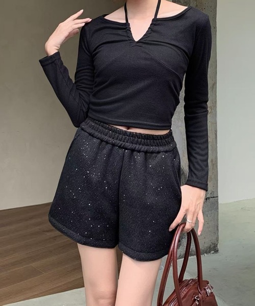 パンツ ラメグリッターショートパンツ/キラキラショーツ レディース