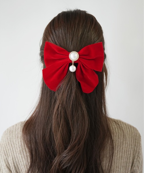 Port（ポート） ヘアクリップ 「 」 パール ビジュー ベロア リボン