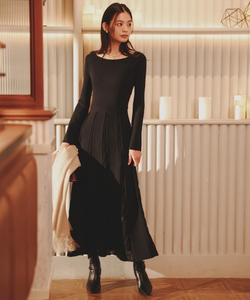 anuans（アニュアンス） ワンピース モヘアプリーツニットワンピース