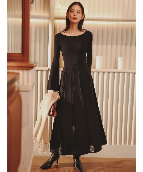 anuans（アニュアンス） ワンピース モヘアプリーツニットワンピース