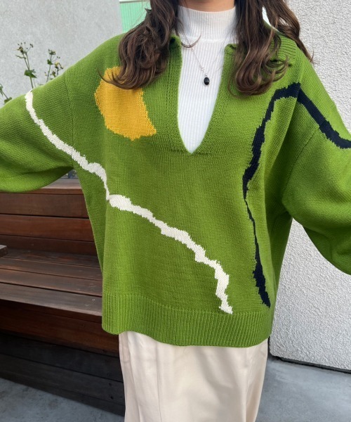 「nemne store」 長袖ニット MEDIUM グリーン レディース_画像3