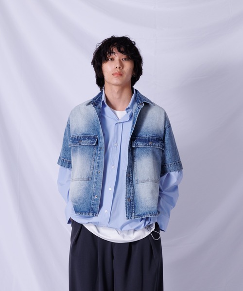 DRAW シャツ 半袖 DRAW(ドロー) / Wフラップ デニムシャツ メンズ