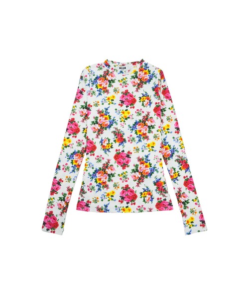 MSGM フラワー柄半袖トップス★ MSGM（エムエスジーエム） tシャツ フローラルブーケ ジャージートップ