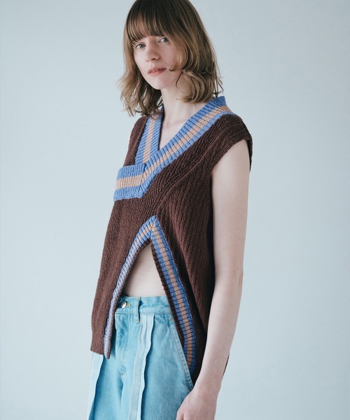 ベスト ジレ 「soduk」26SS新作 crossing knit vest / クロッシング