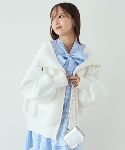 AND COUTURE（アンドクチュール） パーカー ロゴ刺繍ボンディングZIP