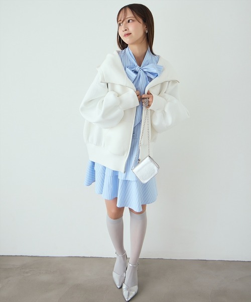 AND COUTURE（アンドクチュール） パーカー ロゴ刺繍ボンディングZIP