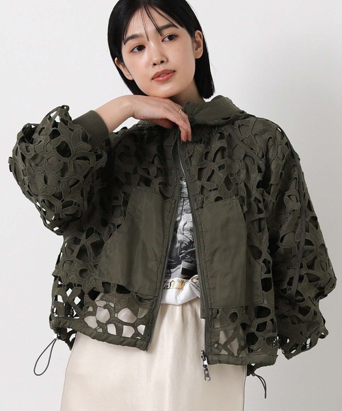 RISLEY リズレー ジップアップ レースブルゾン ブラック花柄 黒 Risley ブルゾン アウター レースリバーシブルブルゾン レディース