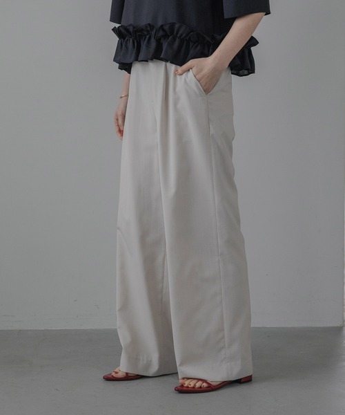 スラックス パンツ リネンライクタックパンツ レディースの画像