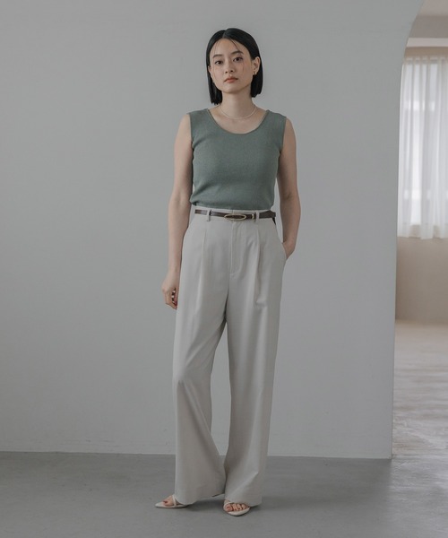 スラックス パンツ リネンライクタックパンツ レディースの画像