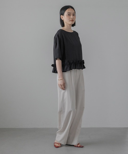 スラックス パンツ リネンライクタックパンツ レディースの画像