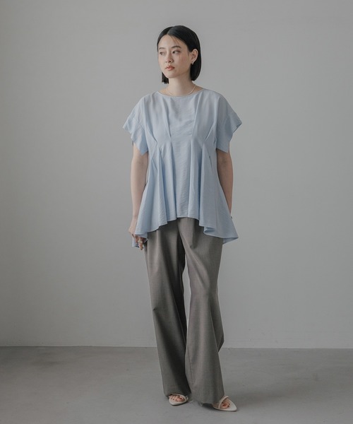 スラックス パンツ リネンライクタックパンツ レディースの画像
