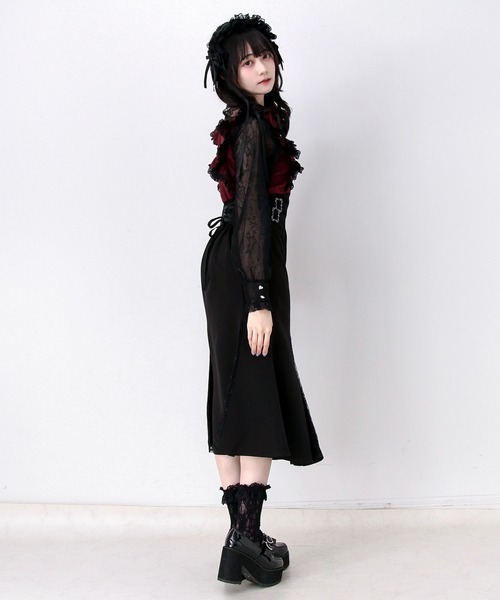 DearMyLove ワンピース 夏 チョーカー風十字架チャームレースフリル
