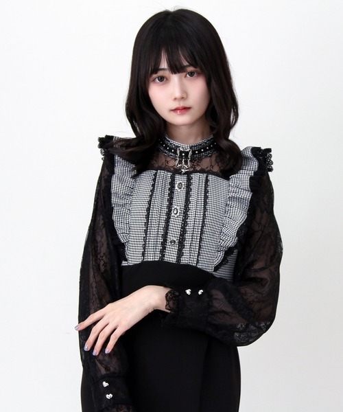 DearMyLove ワンピース 夏 チョーカー風十字架チャームレースフリル