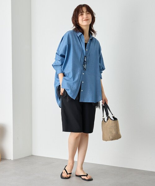 ハーフパンツ パンツ 予約「接触冷感/抗ピリング性/シワになりにくい/手洗い可」リネンライクハーフパンツ レディースの画像