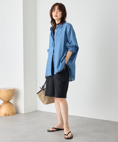 ハーフパンツ パンツ 予約「接触冷感/抗ピリング性/シワになりにくい/手洗い可」リネンライクハーフパンツ レディースの画像