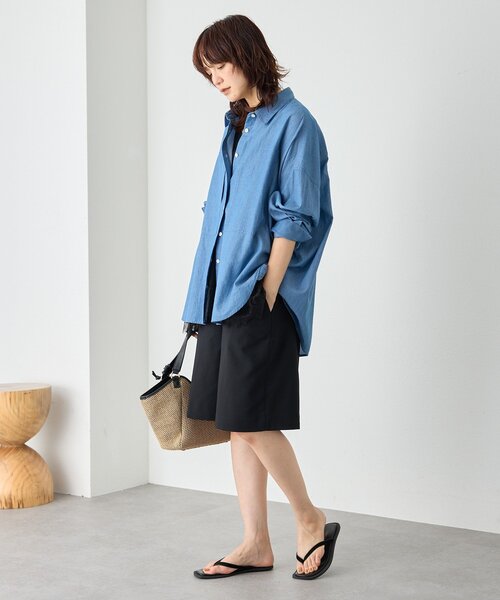 ハーフパンツ パンツ 予約「接触冷感/抗ピリング性/シワになりにくい/手洗い可」リネンライクハーフパンツ レディースの画像