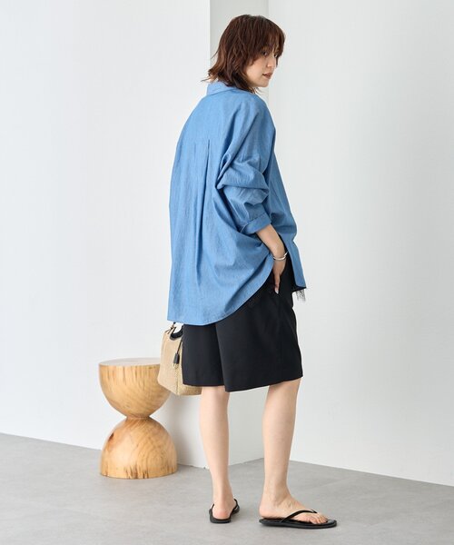ハーフパンツ パンツ 予約「接触冷感/抗ピリング性/シワになりにくい/手洗い可」リネンライクハーフパンツ レディースの画像