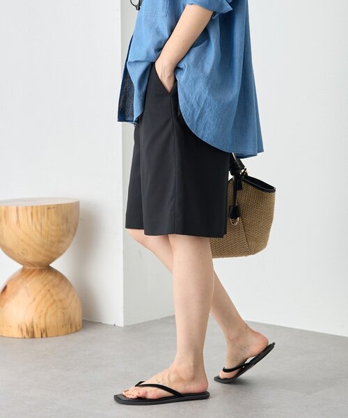 ハーフパンツ パンツ 予約「接触冷感/抗ピリング性/シワになりにくい/手洗い可」リネンライクハーフパンツ レディースの画像