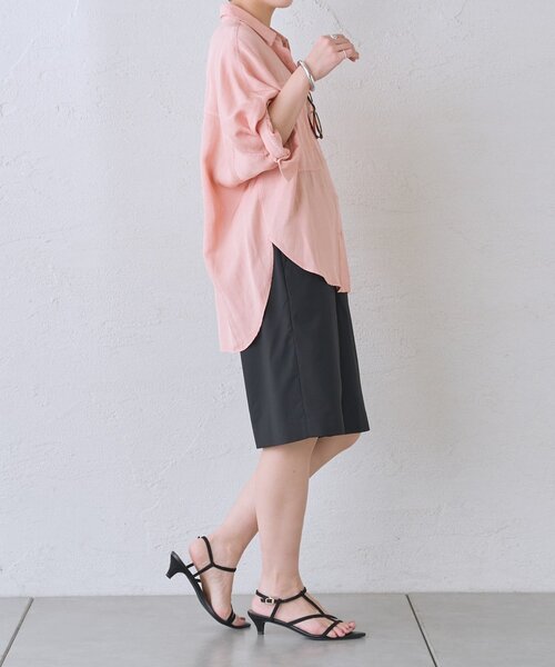 ハーフパンツ パンツ 予約「接触冷感/抗ピリング性/シワになりにくい/手洗い可」リネンライクハーフパンツ レディースの画像