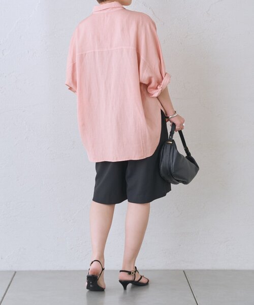ハーフパンツ パンツ 予約「接触冷感/抗ピリング性/シワになりにくい/手洗い可」リネンライクハーフパンツ レディースの画像
