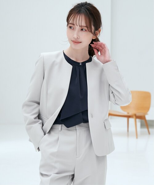 「IKKA LOUNGE」 ノーカラージャケット M ネイビー レディース_画像4