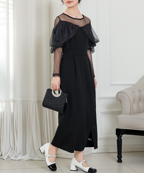 「Lace Ladies」 長袖ワンピース S ネイビー レディース_画像3