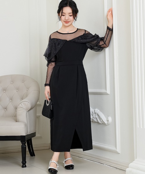 「Lace Ladies」 長袖ワンピース S ネイビー レディース_画像5
